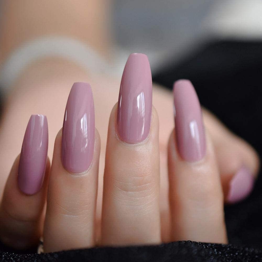 Prensa de color rosa púrpura oscuro en uñas postizas Bailarina ultra larga de gel ultravioleta Bailarina de forma plana