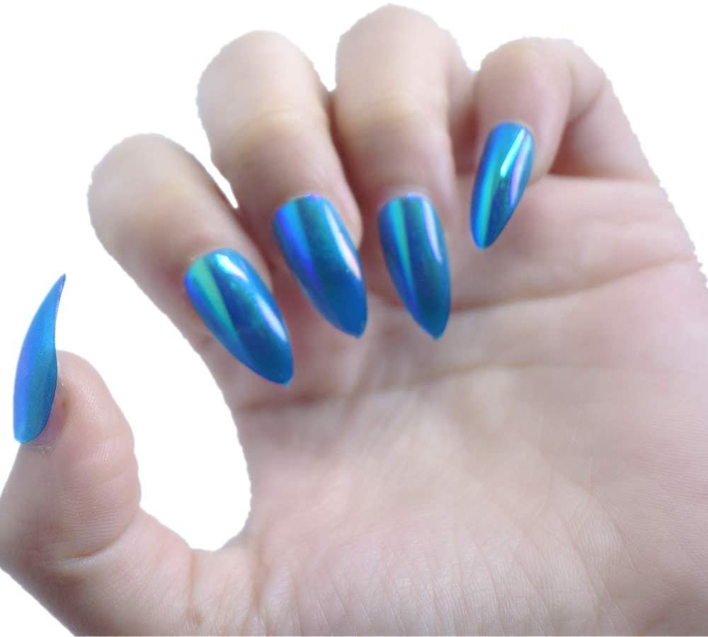 Uñas largas azules de punta manicura 2022-2023