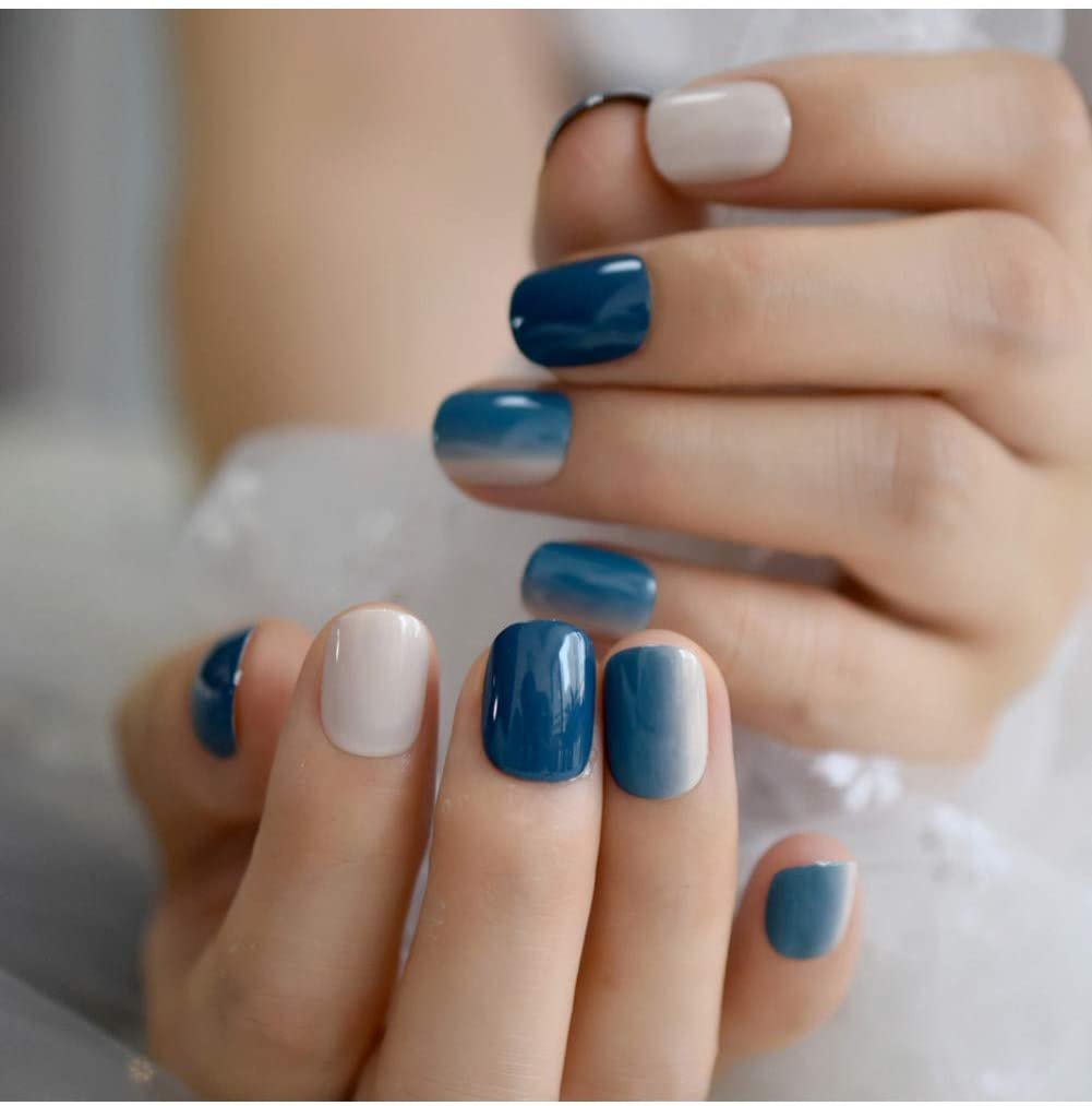 Gradiente Corto Gel De Uñas Azules Prensa Natural 