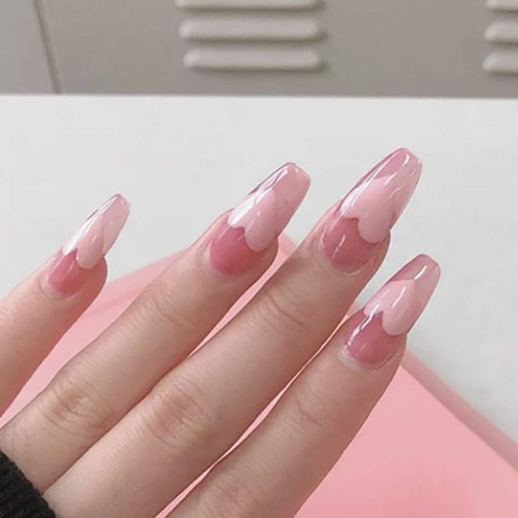 Pink - Clavos largos para uñas postizas con corazón brillante de acrílico