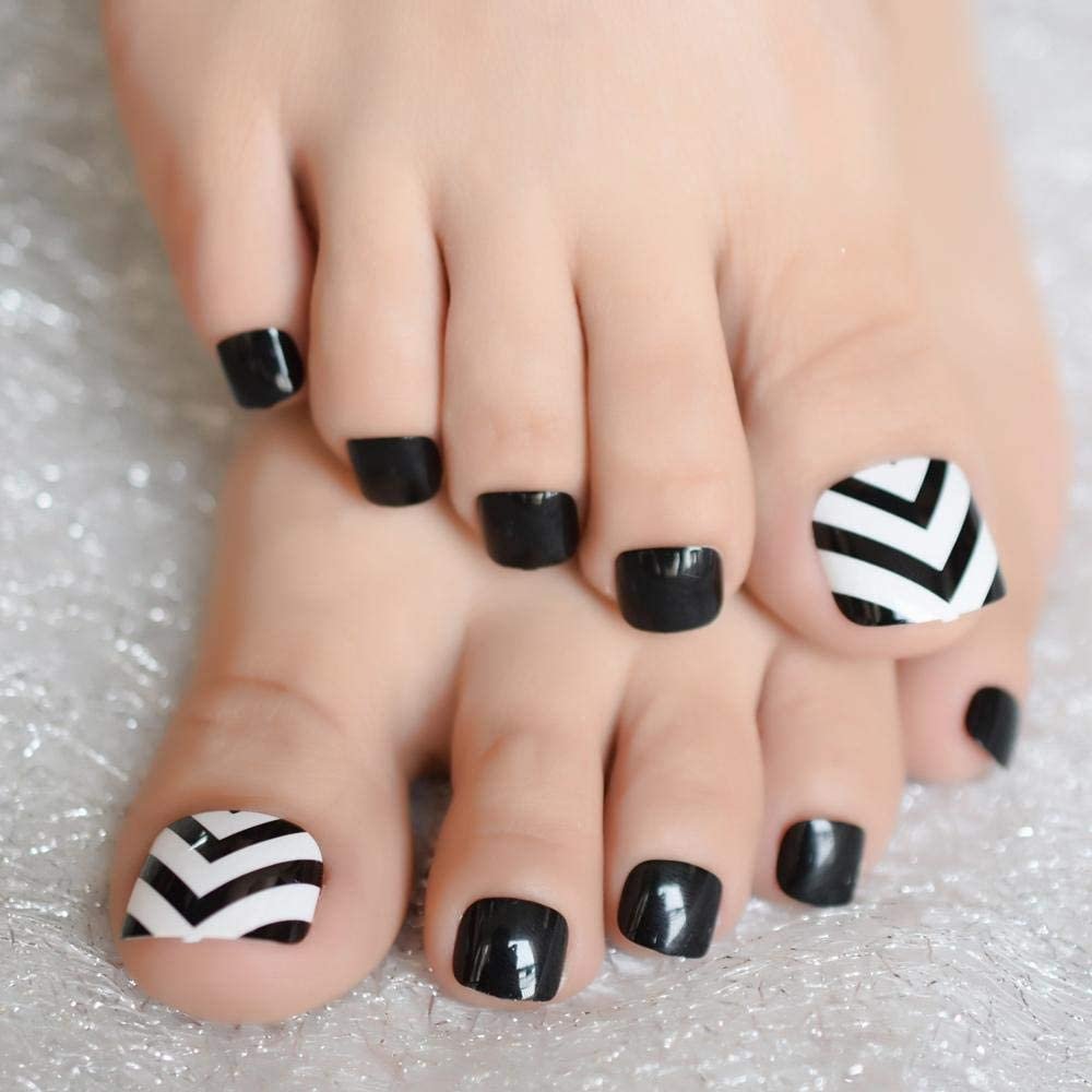 negro blanco acrílico artificial dedo del pie uñas postizas pedicura