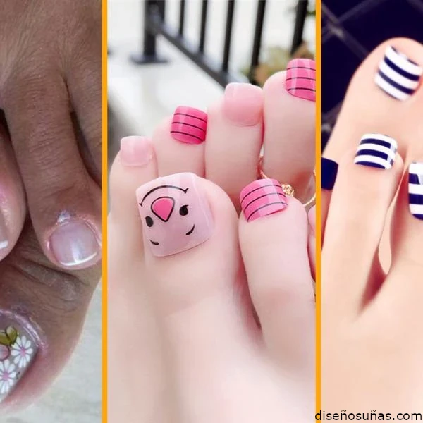 3 imágenes de uñas de pies color rosa